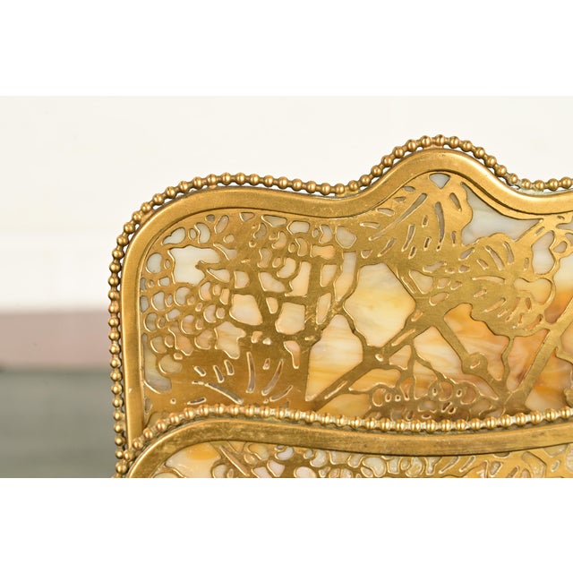 Tiffany Studios New York Grapevine Pattern Bronze Doré and Favrile Slag Glass Letter Rack For Sale In South Bend - Image 6 of 15