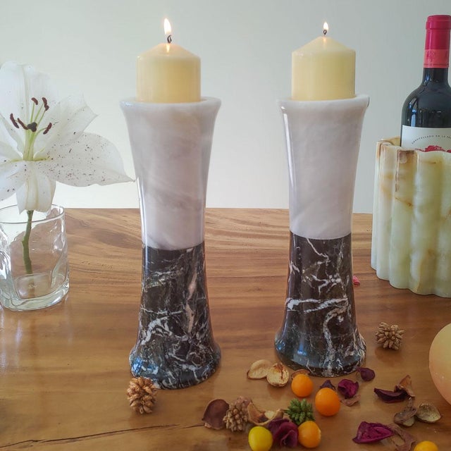 Tealight Candleholder in Black and White Marble by Forzini For Sale - Image 10 of 15