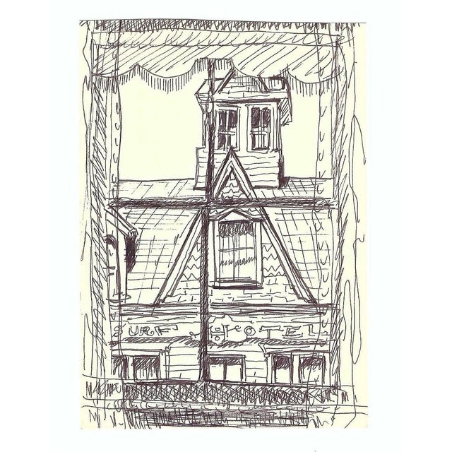 Drawing on paper by Robert Henry Angeloch (1922-2011). The Surf Hotel is on Block Island, Rhode Island, located east of...