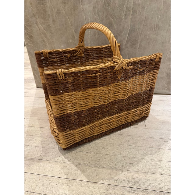 French Wicker Handled Log Holder For Sale - Image 4 of 5