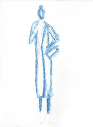 "The Long Coat" Original Watercolor and Graphite Drawing by C L Auker