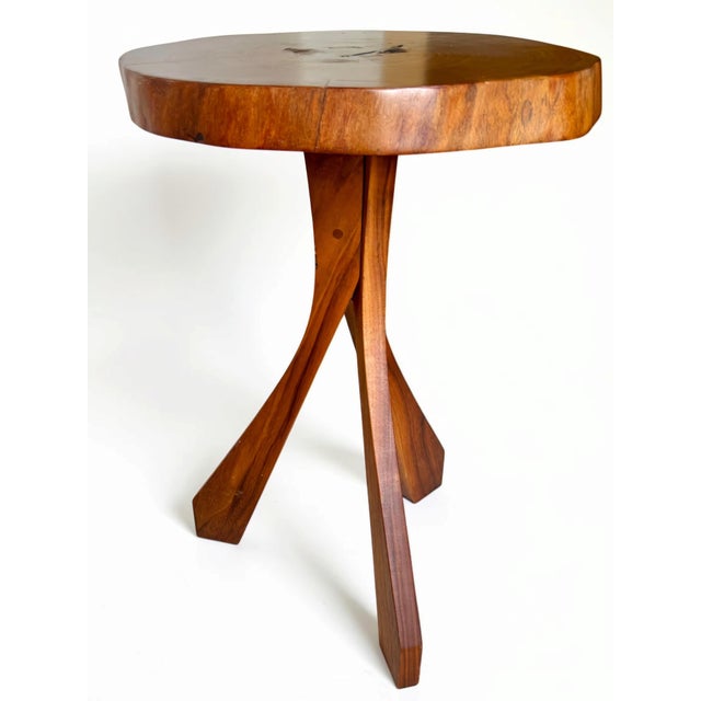 Mid-Century Modern Mesquite Slab Top Side Table With Tripod Walnut Base by Michael Maximo For Sale - Image 3 of 10