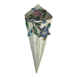 French Majolica Wall Pocket With Flowers Circa 1890