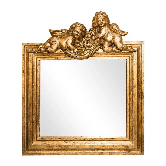 Gold Gold Framed Mirror With Two Putti/ Angels For Sale - Image 8 of 8