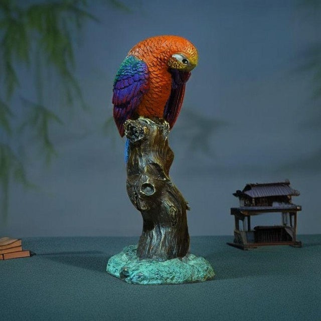 2020s Brass Parrot Figurine – 6.7" Colorful Bird Sculpture on Tree Branch For Sale - Image 5 of 7