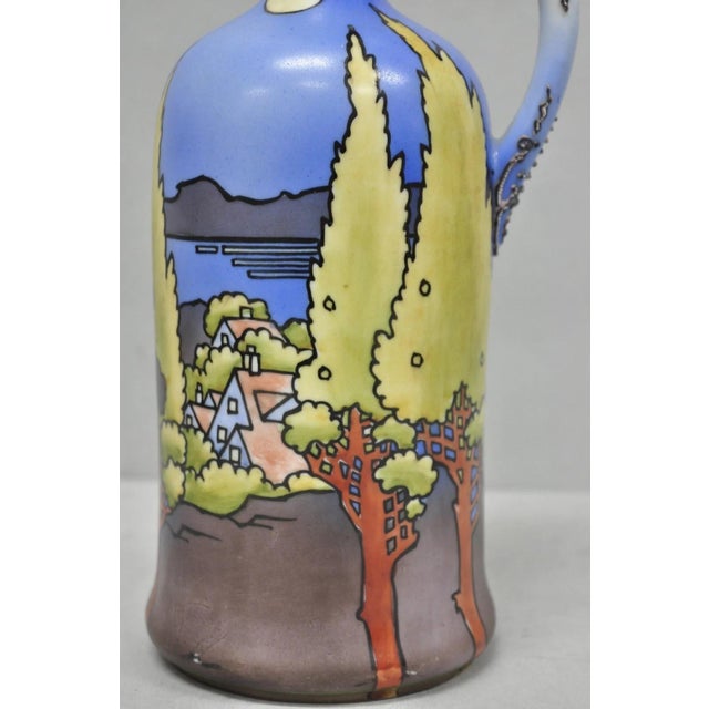 Ceramic Antique Nippon Hand Painted Blue Halloween Pattern Porcelain Wine Jug W/ Cork For Sale - Image 7 of 18