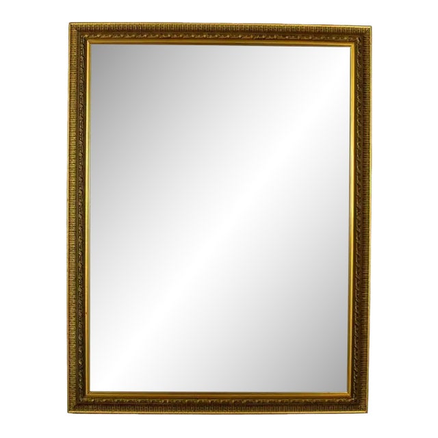 Late 20th Century Neoclassical to Traditional Large Wall Mirror Rectangular Antiqued Gold Frame For Sale