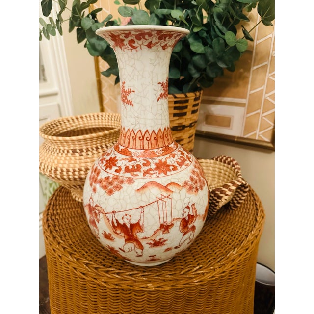 Ceramic Vintage Chinoiserie Vase For Sale - Image 7 of 8
