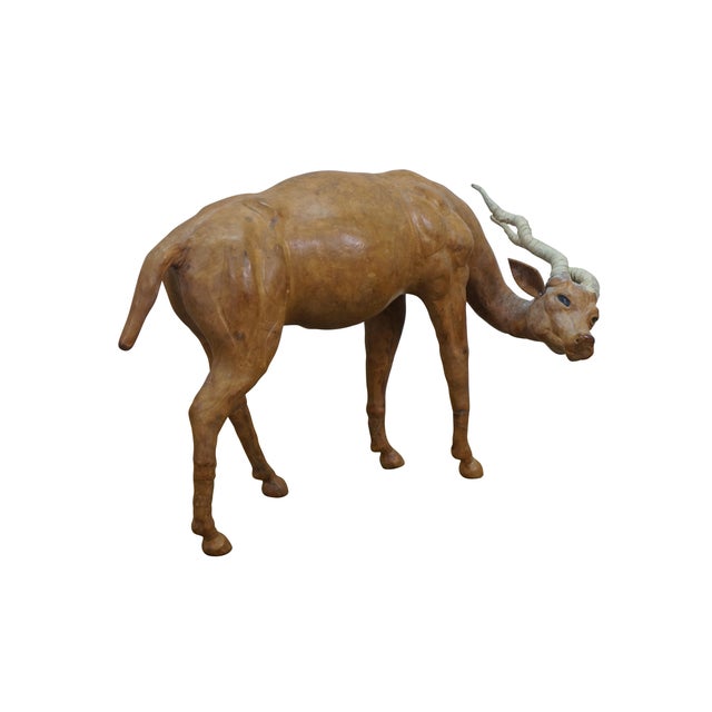 Mid century Italian leather antelope or blackbuck figurine, circa 1960s. It features a body covered in brown leather with...