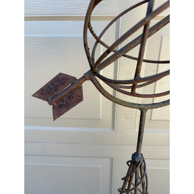 Brown Vintage English Country Classical Wrought Iron Garden Armillary Sundial on Stand For Sale - Image 8 of 12