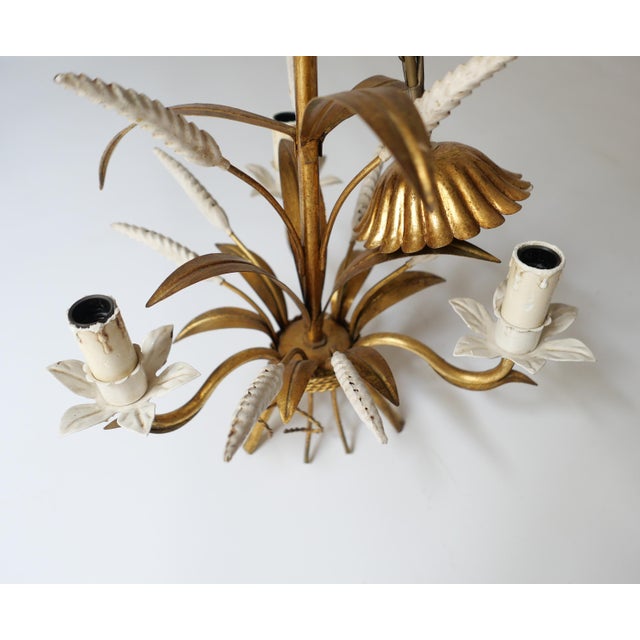 Mid-Century Modern Vintage Metal Chandelier Lamp with Ears of Wheat attributed to Kogl Hans, 1970s For Sale - Image 3 of 6