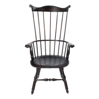 D. R. Dimes Black Crackle Finish Fan Back Windsor Arm Chair For Sale