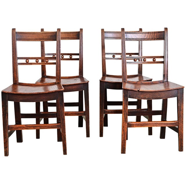 English Early 18th Century English Set of Four Georgian Period Oak Dining Chairs For Sale - Image 3 of 11