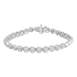 .925 Sterling Silver 1.0 Cttw Diamond Miracle-Plate Open Quatrefoil Flower Circle-Link 7" Tennis Bracelet (I-J color, I3 clarity) For Sale