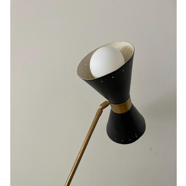 Vintage Italian counter-balance floor lamp with black shade. Newly wired (euro) with US adaptor included. Beautiful patina...