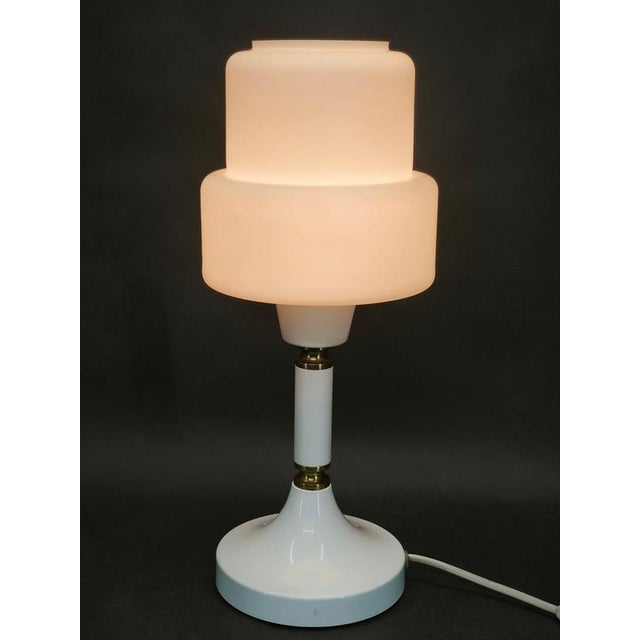 Opaline Glass and Brass Table Lamp from Drukov, Czechoslovakia, 1970s For Sale - Image 9 of 10