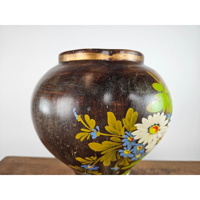 Brown Ceramic Vase with Floral Decorations, 1990 For Sale - Image 15 of 17