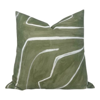 Graffito Linen Pillow Cover in Fern For Sale