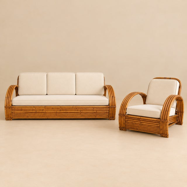 Sofa and Armchair in the style of Adrien Audoux & Frida Minnet, 1950s For Sale - Image 9 of 9