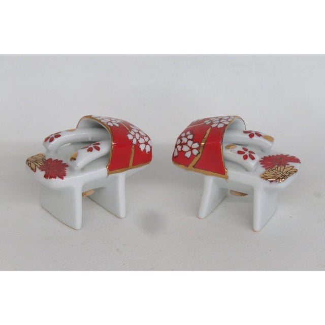 Japanese Mid 20th Century Ceramic Salt and Pepper Shakers Miniature Pokkuri Clog Sandals - a Pair For Sale - Image 3 of 8