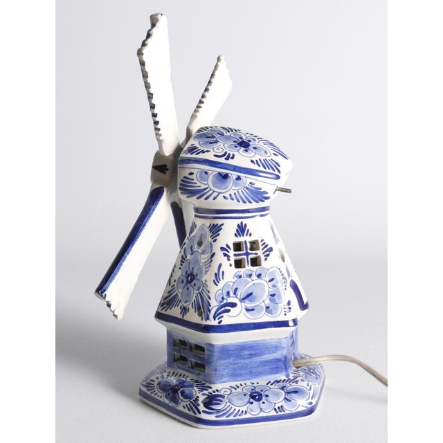 Ceramic Dutch Delft Blue Windmill Table Lamp For Sale - Image 7 of 12