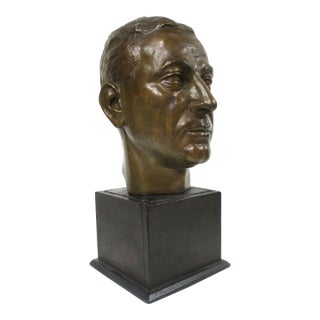Mid Century Male Bust Cast Plaster Sculpture in the Style of Bronze For Sale