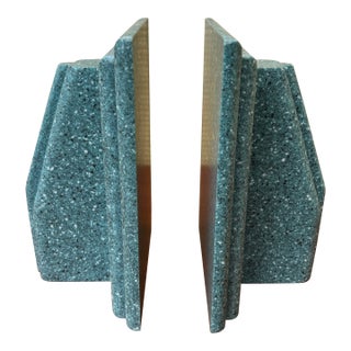 Vintage Faux Granite Stone Postmodern Handcrafted Bookends. Circa 1980s For Sale