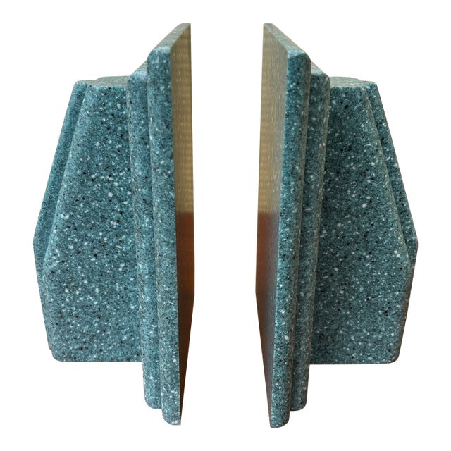Vintage Faux Granite Stone Postmodern Handcrafted Bookends. Circa 1980s For Sale