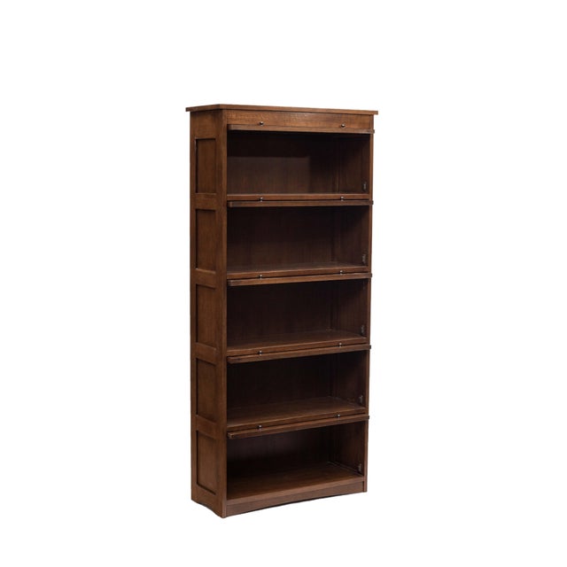 Brown Mission Craftsman Style Oak Barrister Bookcase - 5 Stack - Walnut For Sale - Image 8 of 17
