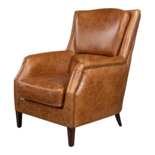 Traditional Brown Leather Armchair For Sale