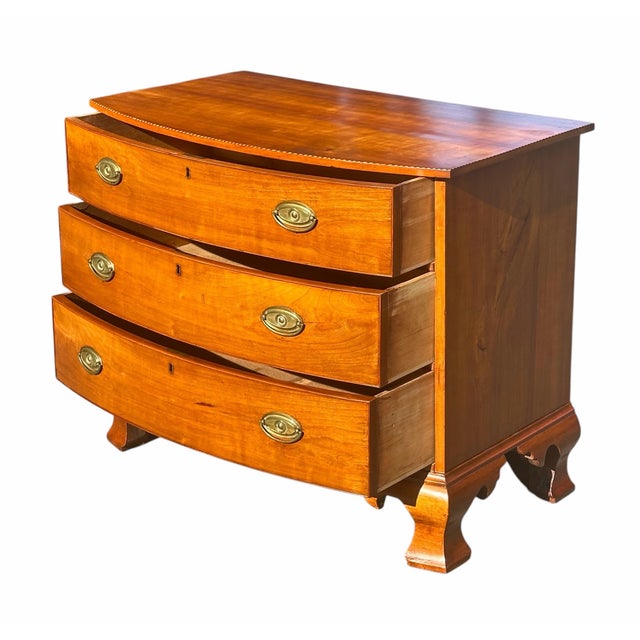 Chippendale Antique Chippendale Connecticut River Valley Cherry Bowfront Bachelor's Chest For Sale - Image 3 of 12