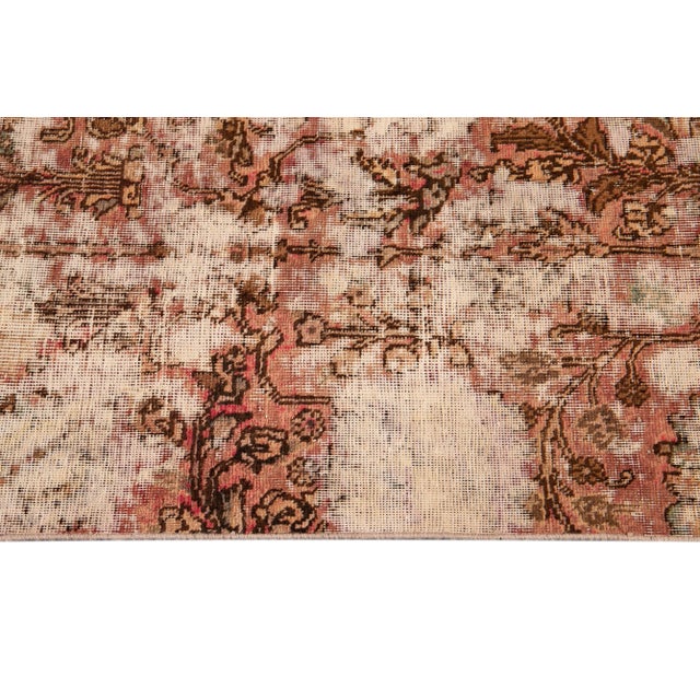 White Vintage Persian Handmade Rust Floral Distressed Wool Runner For Sale - Image 8 of 11