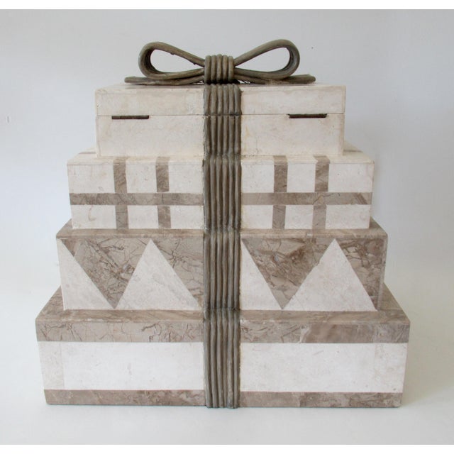 Vintage C.1980's "Monet's" Renoir Tessellated Stone & Wicker, "Behemoth," 4-Tiered Jewelry Box For Sale - Image 12 of 12