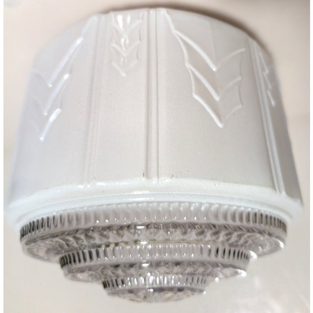 1930s Machine Age Art Deco Skyscraper Milk Glass Pendant Shade For Sale In Cleveland - Image 6 of 9