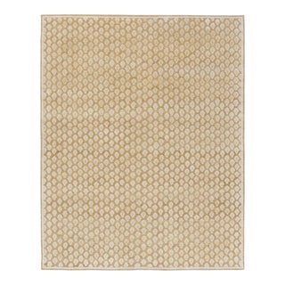 Rug & Kilim’s Modern Block Print Runner Rug in Gold with Cream Floral Pattern - 3x12 For Sale