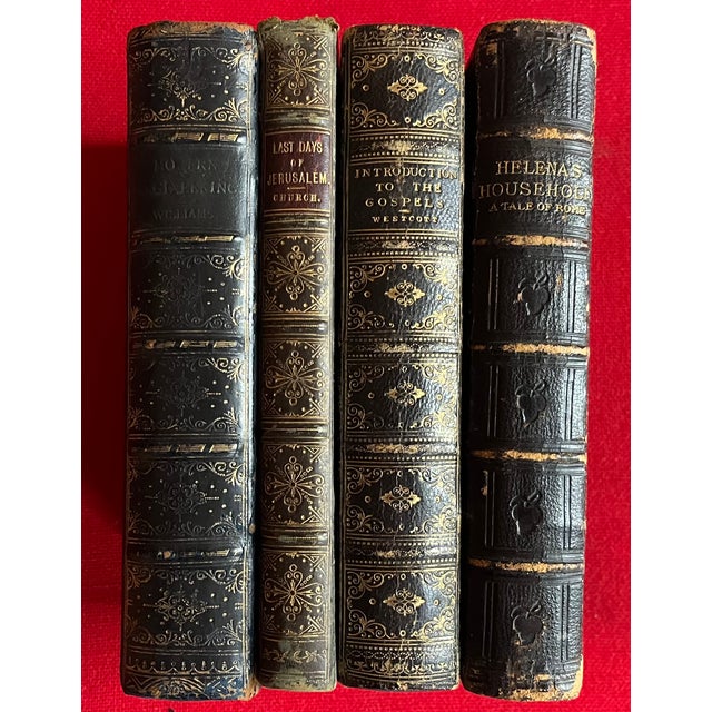 A collection of four antique books in fine bindings on various subjects. 1. "An Introduction to the Study of the Gospels"...