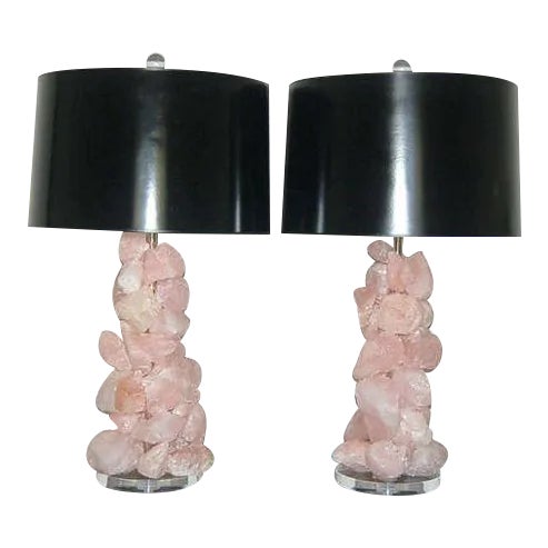 Brazilian Pink Quartz Table Lamp Sculptures by Swank Lighting For Sale - Image 11 of 12