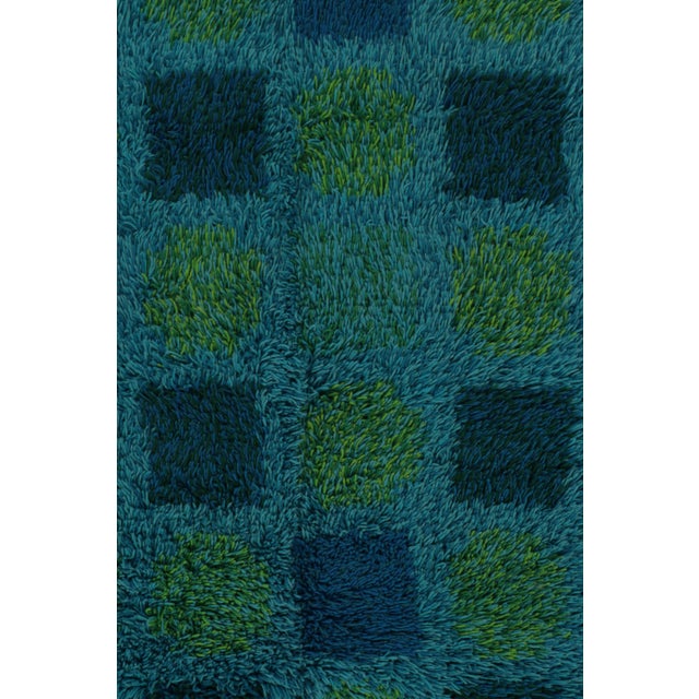 Vintage Swedish Rya Rug, Teal With Color-Block Checkerboard - Rug & Kilim For Sale In New York - Image 6 of 8