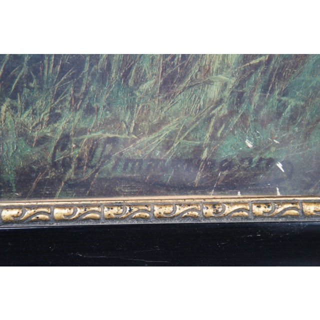 Antique Carl Zimmermann German Elk Hunting Landscape Print Carved Framed 53" For Sale - Image 11 of 12
