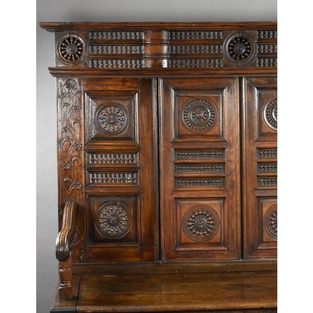 Carved Oak Hall Bench, 1890 For Sale - Image 4 of 14