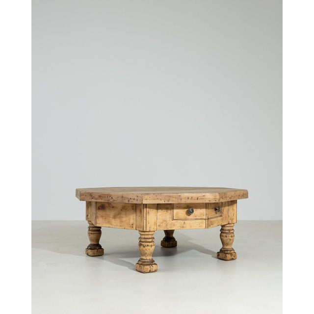 1970s 1970-1979 France Weathered Honey Oak Carved Oak Coffee Table For Sale - Image 5 of 10