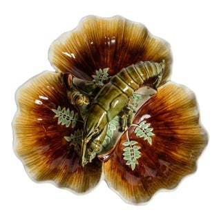 Rare 19th-Century Choisy-Le-Roi French Majolica Barbotine Lobster Triform Centerpiece Bowl For Sale