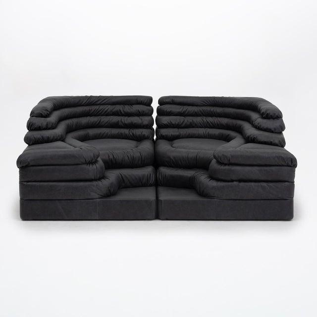 Ubald Klug Ds-1025 “Terrazza” Sofa for De Sede, Black Leather, Switzerland 1974 - Set of Two For Sale - Image 14 of 16