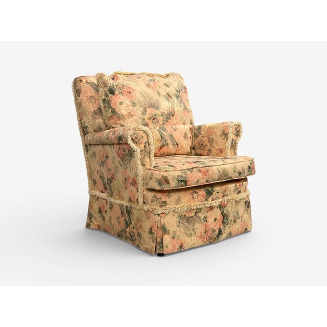 Traditional Traditional, Rolled Arm Lounge Chair, Floral Fabric, Wood, Usa, 1980s For Sale - Image 3 of 11