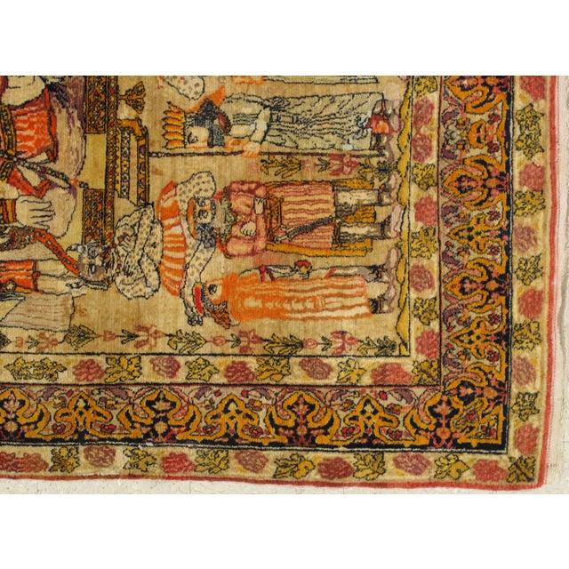 Brown Antique Persian Pictorial Malayer Rug, Wall Hanging, King of Persia Handmade Rug For Sale - Image 8 of 10