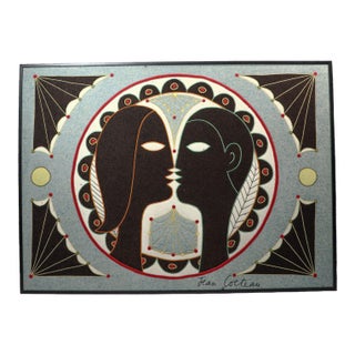 Vintage French Cocteau “Les Amoureux” Framed Pictorial Tapestry - Rug & Kilim For Sale