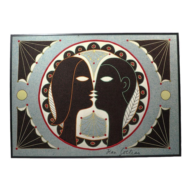 Vintage French Cocteau “Les Amoureux” Framed Pictorial Tapestry - Rug & Kilim For Sale