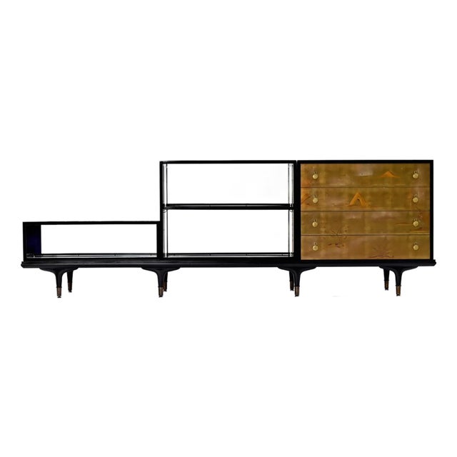Edward Wormley Dunbar 4-Piece Black Lacquer Asian Modern Modular Credenza For Sale