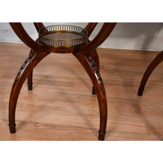 1930s English Regency Mahogany & Leather Top / Mirrored Pair of Side Tables / End Tables For Sale - Image 13 of 18