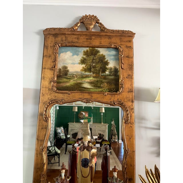 Grand 72" Vintage French Louis XV Style Giltwood Trumeau Mirror For Sale - Image 11 of 12